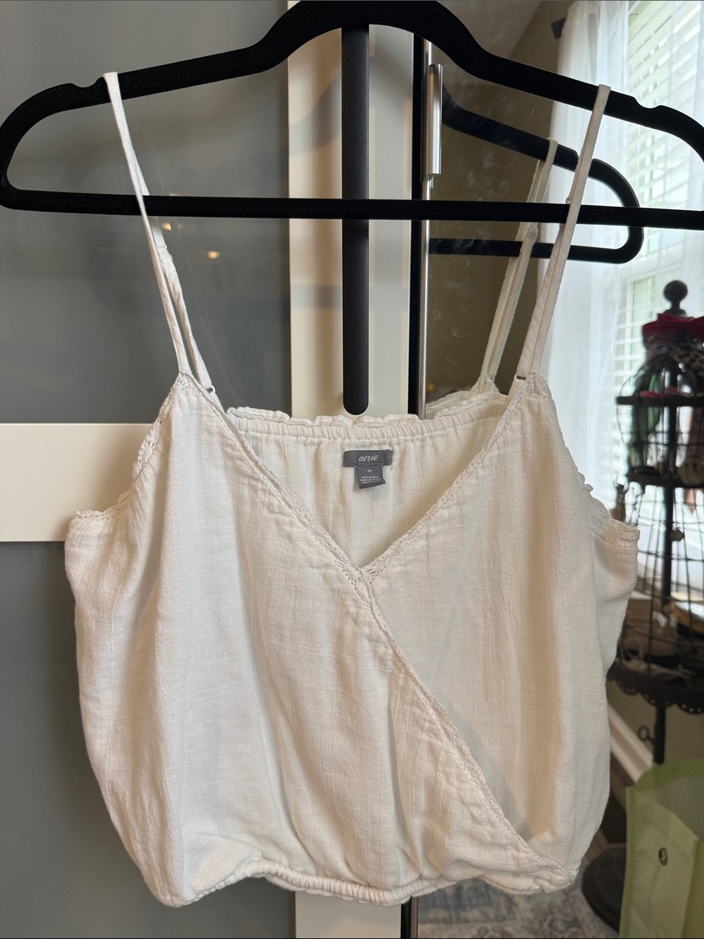 aerie Off-White V-Neck Lace Trim Cami